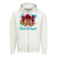 Oatmeal Heather Afro Bantu Knots Red Hairdresser With Leopard Glasses Bbs Zipper Hoodie - BundleAndBundleShop
