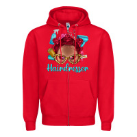 Red Afro Bantu Knots Red Hairdresser With Leopard Glasses Bbs Zipper Hoodie - BundleAndBundleShop