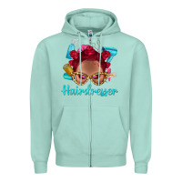 Seafoam Afro Bantu Knots Red Hairdresser With Leopard Glasses Bbs Zipper Hoodie - BundleAndBundleShop