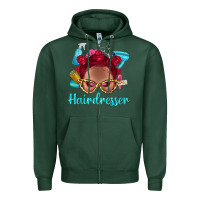 Sports Green Afro Bantu Knots Red Hairdresser With Leopard Glasses Bbs Zipper Hoodie - BundleAndBundleShop