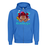 True Royal Afro Bantu Knots Red Hairdresser With Leopard Glasses Bbs Zipper Hoodie - BundleAndBundleShop