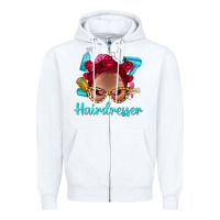 White Afro Bantu Knots Red Hairdresser With Leopard Glasses Bbs Zipper Hoodie - BundleAndBundleShop