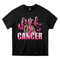 Black Fuck Cancer with Butterflies Heavy Core Tee - texasbilliewilder