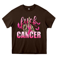Chocolate Brown Fuck Cancer with Butterflies Heavy Core Tee - texasbilliewilder