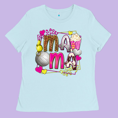 Mama Volleyball With Popcorn Ladies Tee Designed By Texasbilliewilder