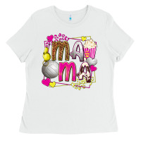 White mama volleyball with popcorn Ladies Tee - texasbilliewilder