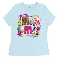 Baby Blue mama volleyball with popcorn Ladies Tee - texasbilliewilder
