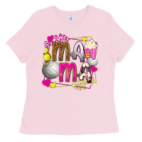 Bubblegum Pink mama volleyball with popcorn Ladies Tee - texasbilliewilder