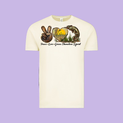 Peace Love Green Chameleon Lizard Vintage Tee Designed By Lillyallendesigns
