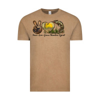 Vintage Coffee Peace Love Green Chameleon Lizard Vintage Tee - LillyAllenDesigns