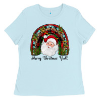 Baby Blue merry christmas y'all rainbow Ladies Tee - JahusDesignShop