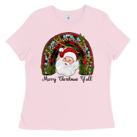 Bubblegum Pink merry christmas y'all rainbow Ladies Tee - JahusDesignShop
