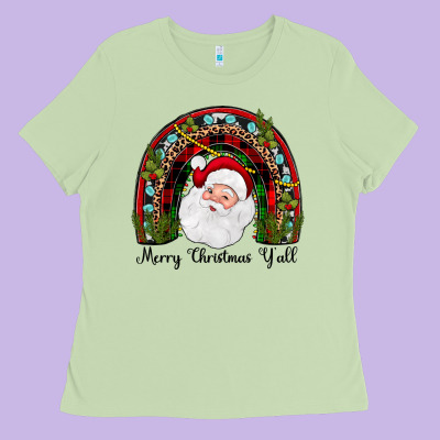 Merry Christmas Y'all Rainbow Ladies Tee Designed By Jahusdesignshop