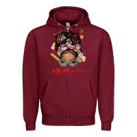 Burgundy Afro Messy Bun Best Teacher With Leopard Glasses Bbs Zipper Hoodie - BundleAndBundleShop