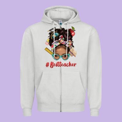 Afro Messy Bun Best Teacher With Leopard Glasses Bbs Zipper Hoodie Designed By Bundleandbundleshop