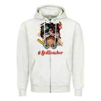 Oatmeal Heather Afro Messy Bun Best Teacher With Leopard Glasses Bbs Zipper Hoodie - BundleAndBundleShop