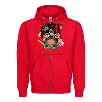 Red Afro Messy Bun Best Teacher With Leopard Glasses Bbs Zipper Hoodie - BundleAndBundleShop