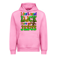 Fuchsia Pink St. Patrick's I dont need luck i have got Jesus Urban Hoodie - OliviaCreatesArt