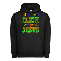 Pigment Black St. Patrick's I dont need luck i have got Jesus Urban Hoodie - OliviaCreatesArt
