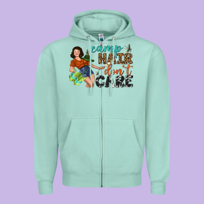 Camp Hair Don't Care Zipper Hoodie Designed By Bundleandbundleshop