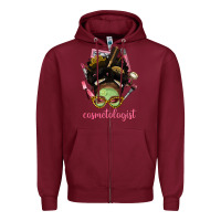 Burgundy Afro Messy Bun Cosmetologist Zipper Hoodie - BundleAndBundleShop