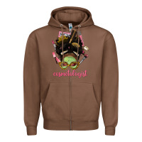 Chestnut Afro Messy Bun Cosmetologist Zipper Hoodie - BundleAndBundleShop