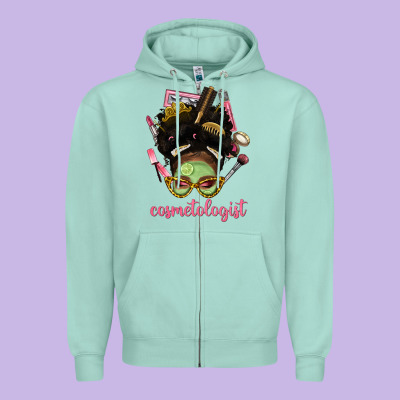 Afro Messy Bun Cosmetologist Zipper Hoodie Designed By Bundleandbundleshop