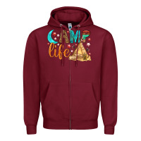 Burgundy Camp Life Zipper Hoodie - BundleAndBundleShop