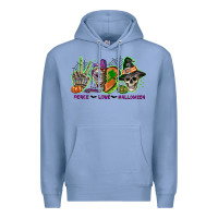 Colony Blue Peace love Halloween Premium Hoodie - NancyCooperArtShop