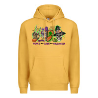 Mustard Peace love Halloween Premium Hoodie - NancyCooperArtShop