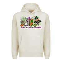 Oatmeal Heather Peace love Halloween Premium Hoodie - NancyCooperArtShop