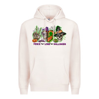 Pale Pink Peace love Halloween Premium Hoodie - NancyCooperArtShop