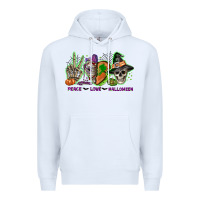 White Peace love Halloween Premium Hoodie - NancyCooperArtShop