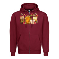 Burgundy Honey And Bee With Flower Coffee Cup Zipper Hoodie - BundleAndBundleShop
