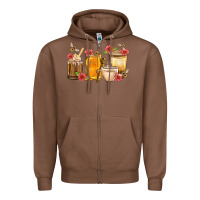 Chestnut Honey And Bee With Flower Coffee Cup Zipper Hoodie - BundleAndBundleShop