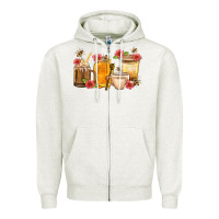 Oatmeal Heather Honey And Bee With Flower Coffee Cup Zipper Hoodie - BundleAndBundleShop