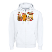 White Honey And Bee With Flower Coffee Cup Zipper Hoodie - BundleAndBundleShop