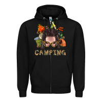 Black Camping Braid Hair Woman With Fire Bbs Zipper Hoodie - BundleAndBundleShop