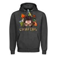 Charcoal Heather Camping Braid Hair Woman With Fire Bbs Zipper Hoodie - BundleAndBundleShop