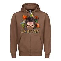 Chestnut Camping Braid Hair Woman With Fire Bbs Zipper Hoodie - BundleAndBundleShop