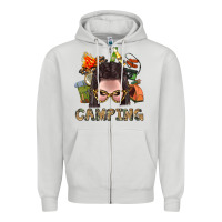 Dove Grey Camping Braid Hair Woman With Fire Bbs Zipper Hoodie - BundleAndBundleShop