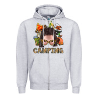 Heather Grey Camping Braid Hair Woman With Fire Bbs Zipper Hoodie - BundleAndBundleShop