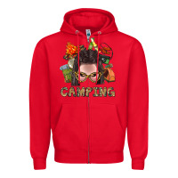 Red Camping Braid Hair Woman With Fire Bbs Zipper Hoodie - BundleAndBundleShop