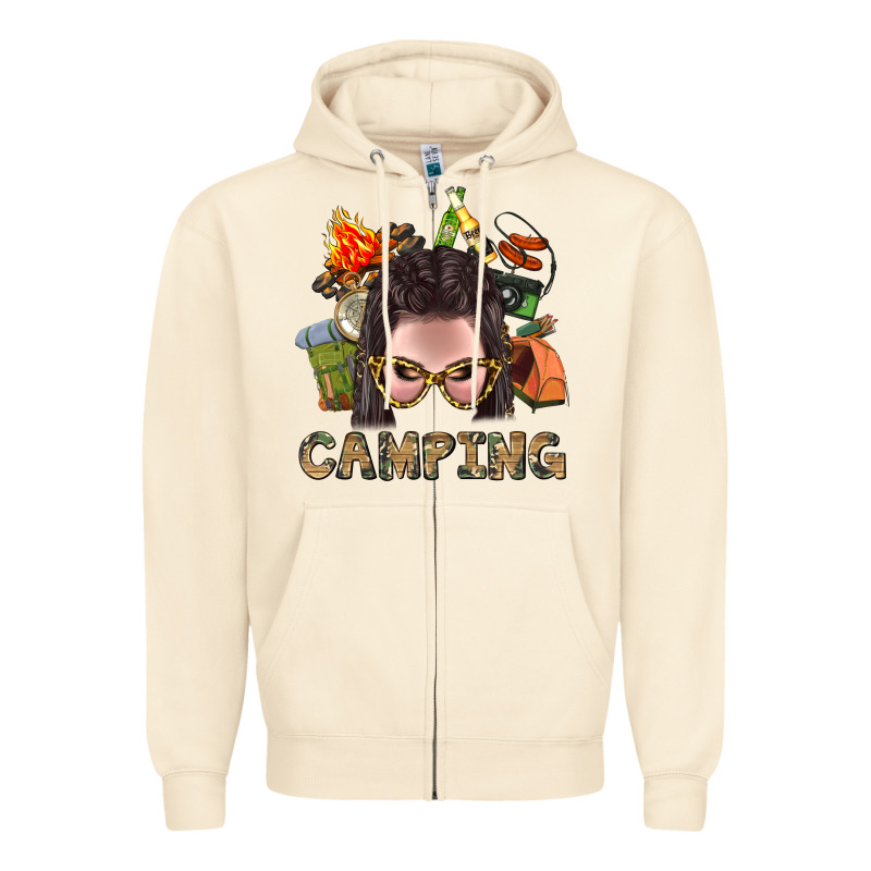 Camping Braid Hair Woman With Fire Bbs Zipper Hoodie by BundleAndBundleShop | Teevron
