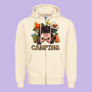 Camping Braid Hair Woman With Fire Bbs Zipper Hoodie Designed By Bundleandbundleshop