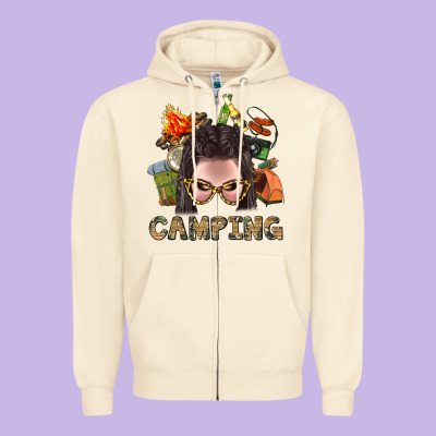 Camping Braid Hair Woman With Fire Bbs Zipper Hoodie Designed By Bundleandbundleshop