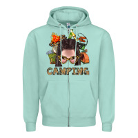 Seafoam Camping Braid Hair Woman With Fire Bbs Zipper Hoodie - BundleAndBundleShop