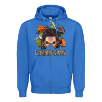 True Royal Camping Braid Hair Woman With Fire Bbs Zipper Hoodie - BundleAndBundleShop