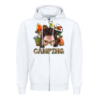 White Camping Braid Hair Woman With Fire Bbs Zipper Hoodie - BundleAndBundleShop