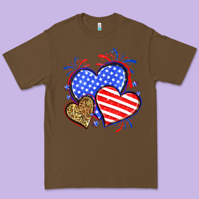 American Flag Leopard Hearts Premium Tee Designed By Neo Western